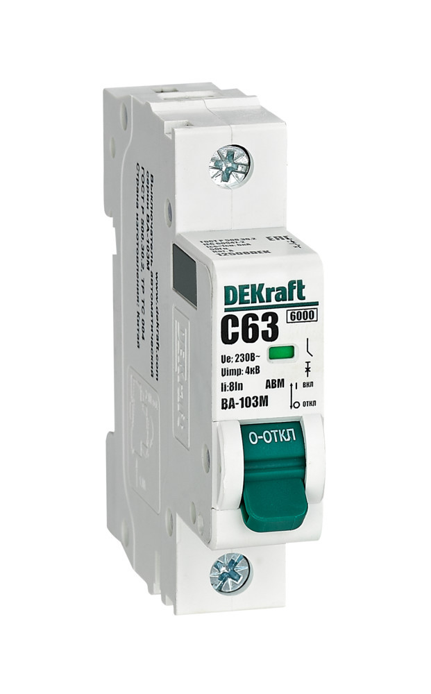 Автоматический выключатель без теплозащиты 1P 63А х-ка C 6кА ВА-103M DEKraft 12508DEK Автоматический выключатель без теплозащиты 1P 63А х-ка C 6кА ВА-103M DEKraft 12508DEK