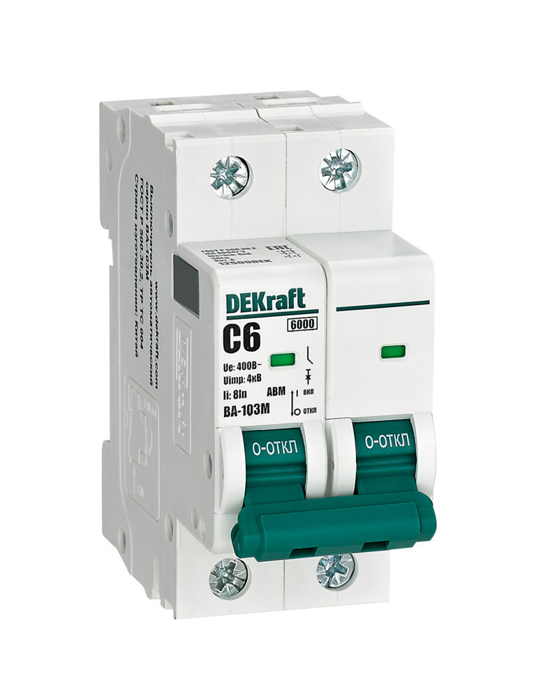 Автоматический выключатель без теплозащиты 2P 6А х-ка C 6кА ВА-103M DEKraft 12509DEK Автоматический выключатель без теплозащиты 2P 6А х-ка C 6кА ВА-103M DEKraft 12509DEK