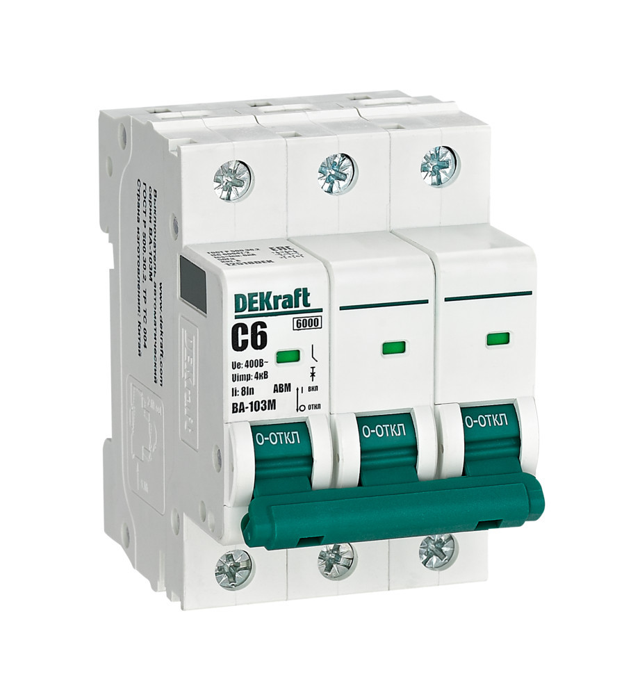Автоматический выключатель без теплозащиты 3P 6А х-ка C 6кА ВА-103M DEKraft 12518DEK Автоматический выключатель без теплозащиты 3P 6А х-ка C 6кА ВА-103M DEKraft 12518DEK