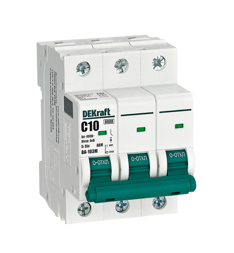 Автоматический выключатель без теплозащиты 3P 10А х-ка C 6кА ВА-103M DEKraft 12519DEK Автоматический выключатель без теплозащиты 3P 10А х-ка C 6кА ВА-103M DEKraft 12519DEK