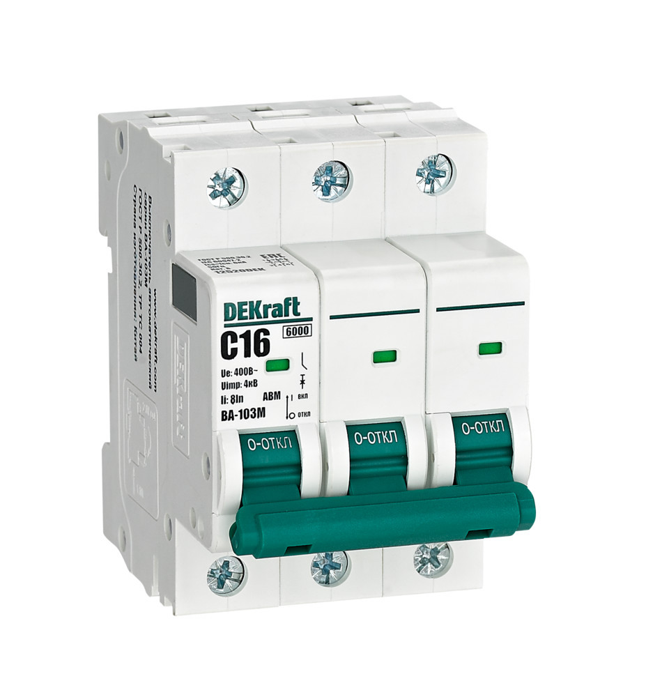 Автоматический выключатель без теплозащиты 3P 16А х-ка C 6кА ВА-103M DEKraft 12520DEK Автоматический выключатель без теплозащиты 3P 16А х-ка C 6кА ВА-103M DEKraft 12520DEK