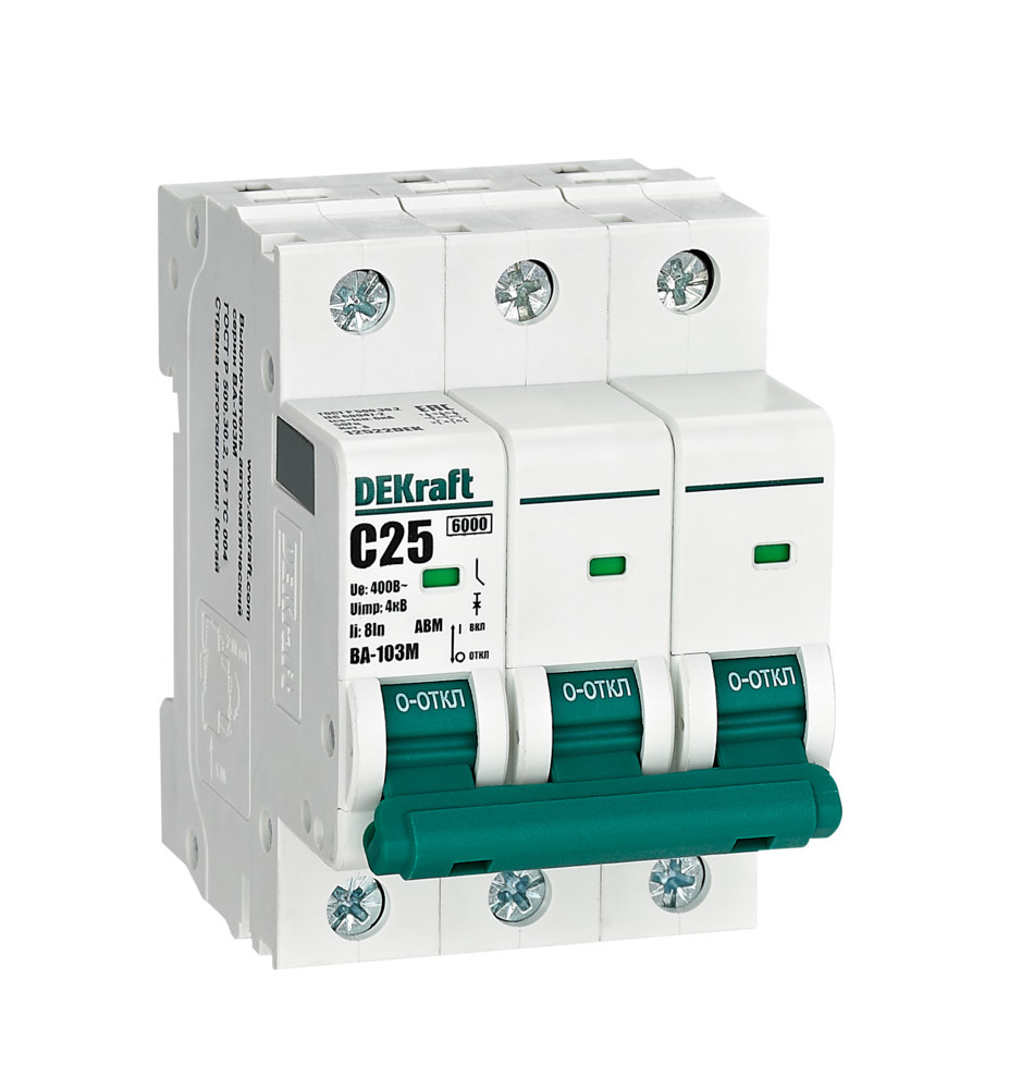 Автоматический выключатель без теплозащиты 3P 25А х-ка C 6кА ВА-103M DEKraft 12522DEK Автоматический выключатель без теплозащиты 3P 25А х-ка C 6кА ВА-103M DEKraft 12522DEK