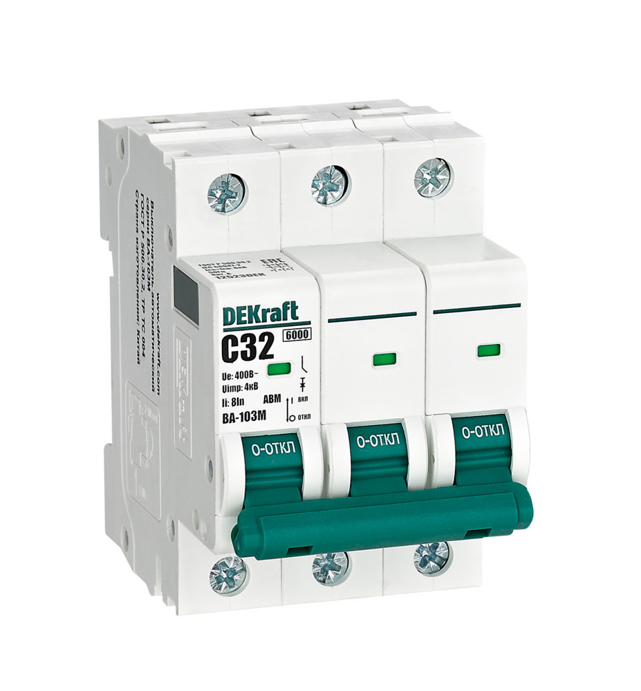 Автоматический выключатель без теплозащиты 3P 32А х-ка C 6кА ВА-103M DEKraft 12523DEK Автоматический выключатель без теплозащиты 3P 32А х-ка C 6кА ВА-103M DEKraft 12523DEK