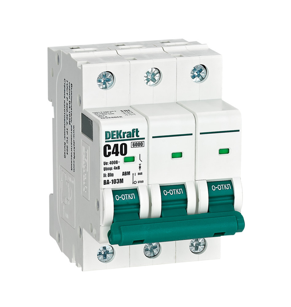 Автоматический выключатель без теплозащиты 3P 40А х-ка C 6кА ВА-103M DEKraft 12524DEK Автоматический выключатель без теплозащиты 3P 40А х-ка C 6кА ВА-103M DEKraft 12524DEK