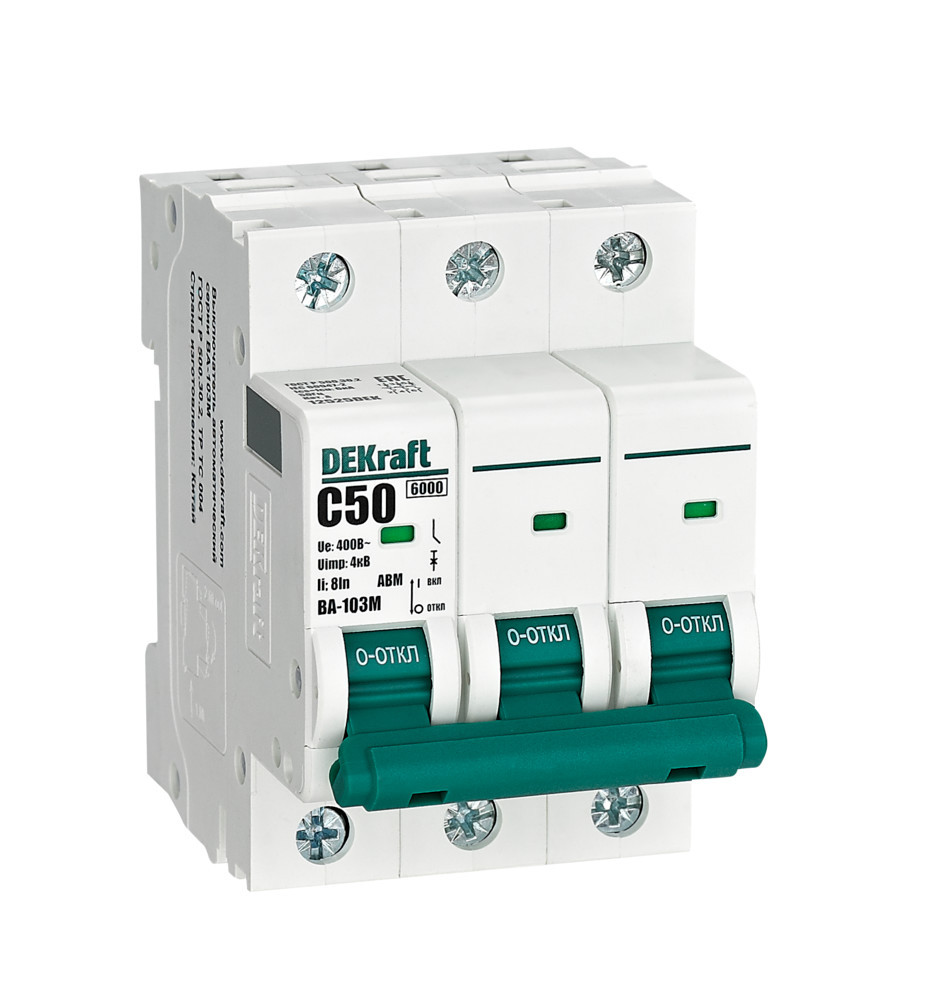 Автоматический выключатель без теплозащиты 3P 50А х-ка C 6кА ВА-103M DEKraft 12525DEK Автоматический выключатель без теплозащиты 3P 50А х-ка C 6кА ВА-103M DEKraft 12525DEK