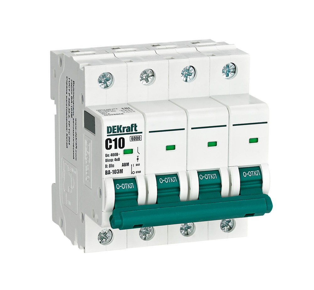 Автоматический выключатель без теплозащиты 4P 10А х-ка C 6кА ВА-103M DEKraft 12528DEK Автоматический выключатель без теплозащиты 4P 10А х-ка C 6кА ВА-103M DEKraft 12528DEK