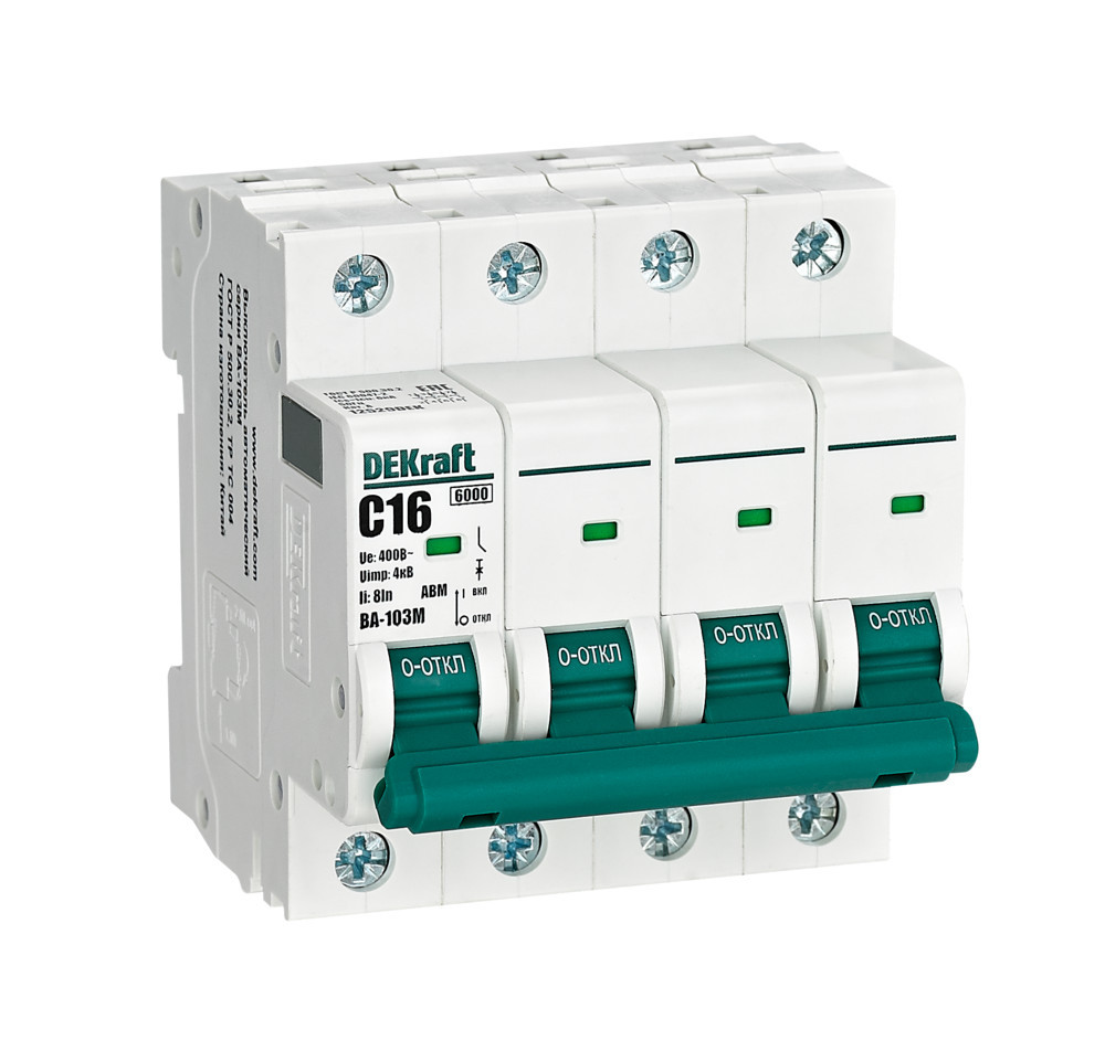 Автоматический выключатель без теплозащиты 4P 16А х-ка C 6кА ВА-103M DEKraft 12529DEK Автоматический выключатель без теплозащиты 4P 16А х-ка C 6кА ВА-103M DEKraft 12529DEK
