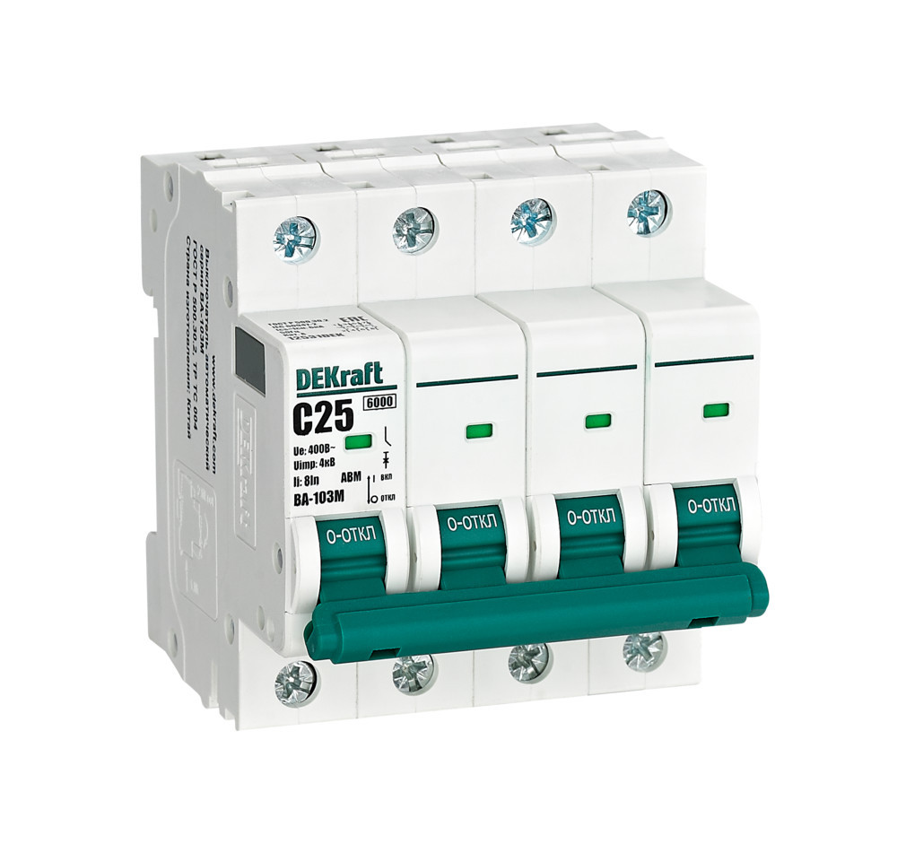Автоматический выключатель без теплозащиты 4P 25А х-ка C 6кА ВА-103M DEKraft 12531DEK Автоматический выключатель без теплозащиты 4P 25А х-ка C 6кА ВА-103M DEKraft 12531DEK