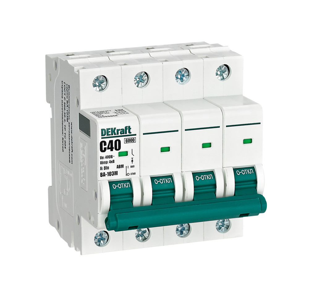 Автоматический выключатель без теплозащиты 4P 40А х-ка C 6кА ВА-103M DEKraft 12533DEK Автоматический выключатель без теплозащиты 4P 40А х-ка C 6кА ВА-103M DEKraft 12533DEK