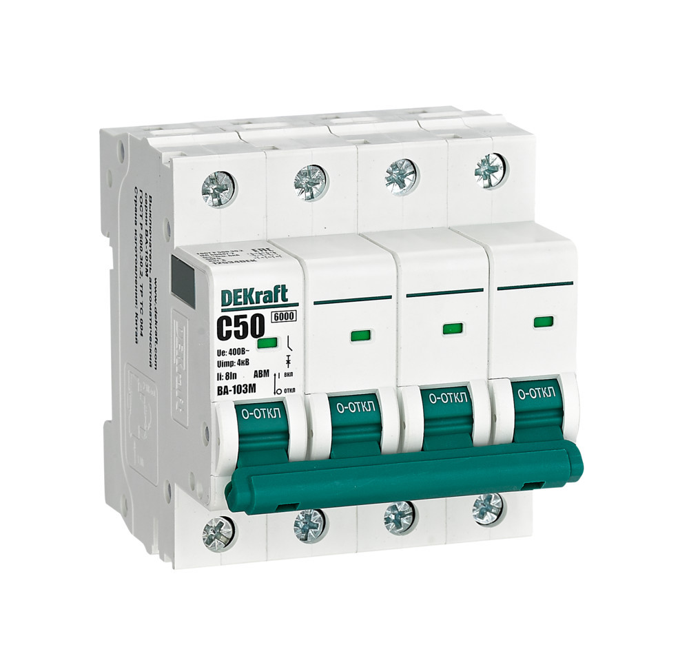 Автоматический выключатель без теплозащиты 4P 50А х-ка C 6кА ВА-103M DEKraft 12534DEK Автоматический выключатель без теплозащиты 4P 50А х-ка C 6кА ВА-103M DEKraft 12534DEK