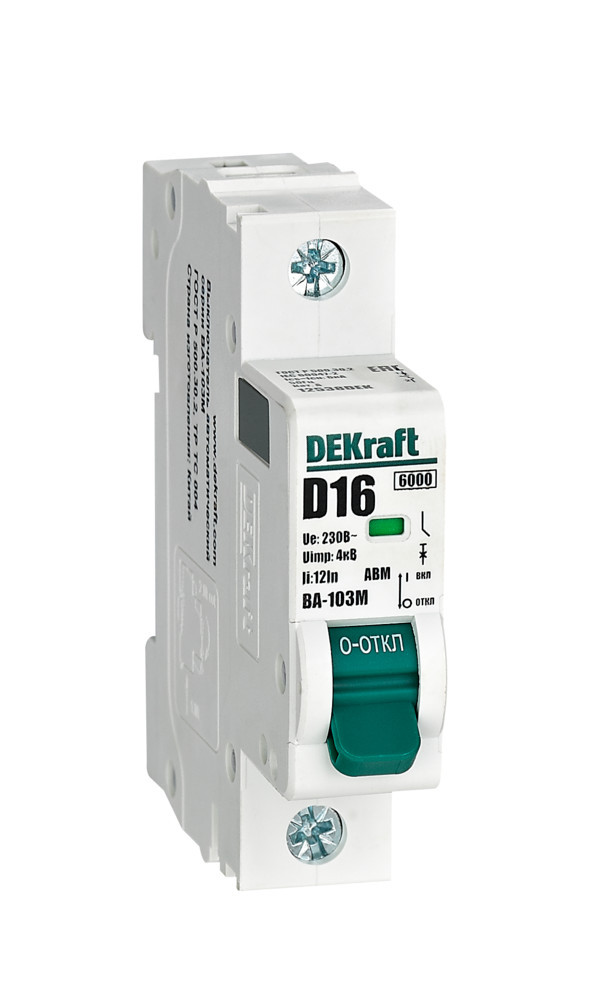 Автоматический выключатель без теплозащиты 1P 16А х-ка D 6кА ВА-103M DEKraft 12538DEK Автоматический выключатель без теплозащиты 1P 16А х-ка D 6кА ВА-103M DEKraft 12538DEK