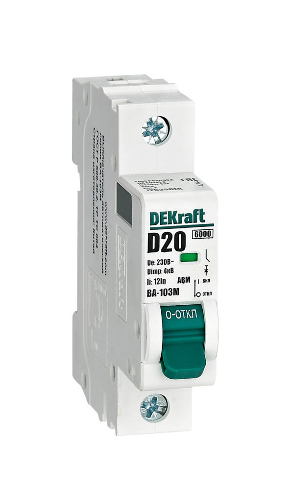 Автоматический выключатель без теплозащиты 1P 20А х-ка D 6кА ВА-103M DEKraft 12539DEK Автоматический выключатель без теплозащиты 1P 20А х-ка D 6кА ВА-103M DEKraft 12539DEK