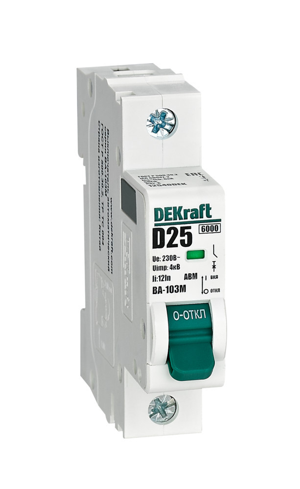 Автоматический выключатель без теплозащиты 1P 25А х-ка D 6кА ВА-103M DEKraft 12540DEK Автоматический выключатель без теплозащиты 1P 25А х-ка D 6кА ВА-103M DEKraft 12540DEK