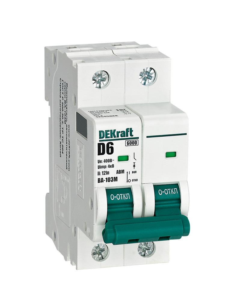 Автоматический выключатель без теплозащиты 2P 6А х-ка D 6кА ВА-103M DEKraft 12545DEK Автоматический выключатель без теплозащиты 2P 6А х-ка D 6кА ВА-103M DEKraft 12545DEK