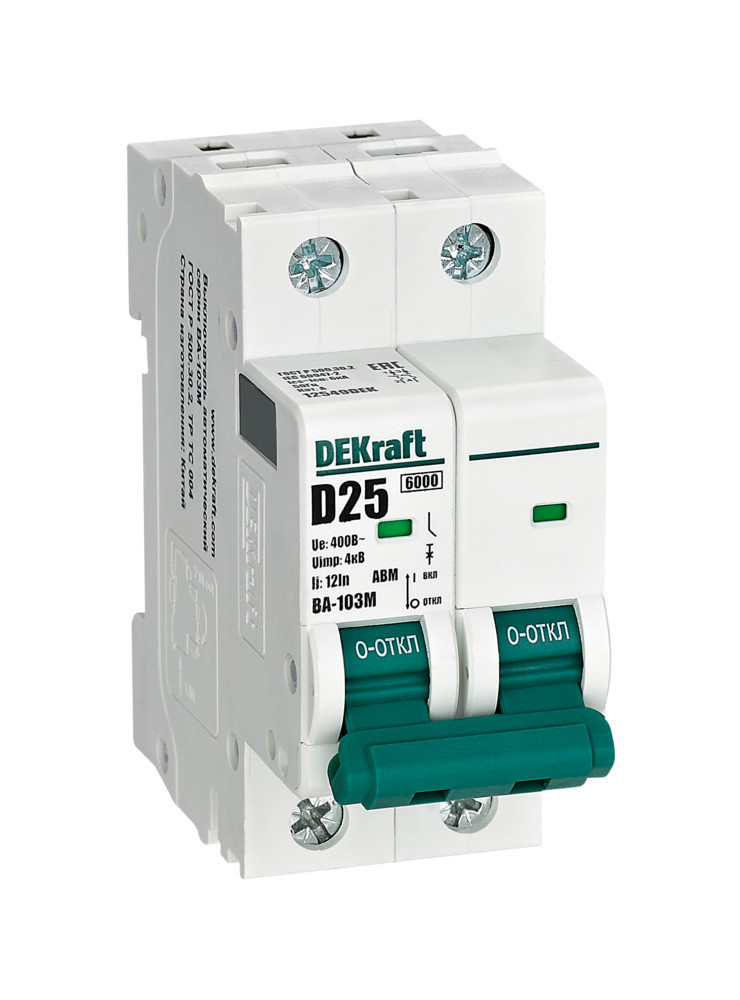 Автоматический выключатель без теплозащиты 2P 25А х-ка D 6кА ВА-103M DEKraft 12549DEK Автоматический выключатель без теплозащиты 2P 25А х-ка D 6кА ВА-103M DEKraft 12549DEK