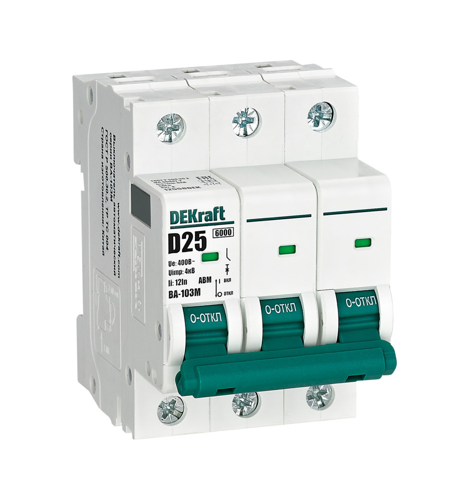Автоматический выключатель без теплозащиты 3P 25А х-ка D 6кА ВА-103M DEKraft 12558DEK Автоматический выключатель без теплозащиты 3P 25А х-ка D 6кА ВА-103M DEKraft 12558DEK