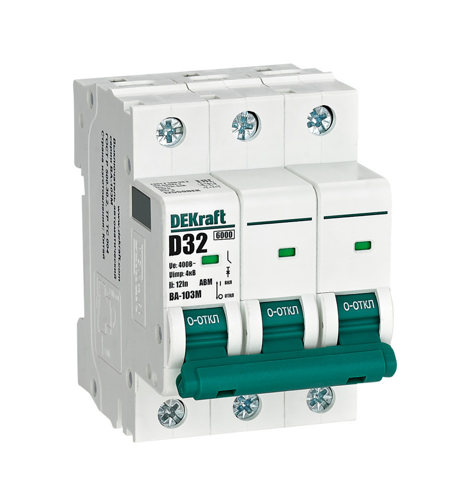 Автоматический выключатель без теплозащиты 3P 32А х-ка D 6кА ВА-103M DEKraft 12559DEK Автоматический выключатель без теплозащиты 3P 32А х-ка D 6кА ВА-103M DEKraft 12559DEK