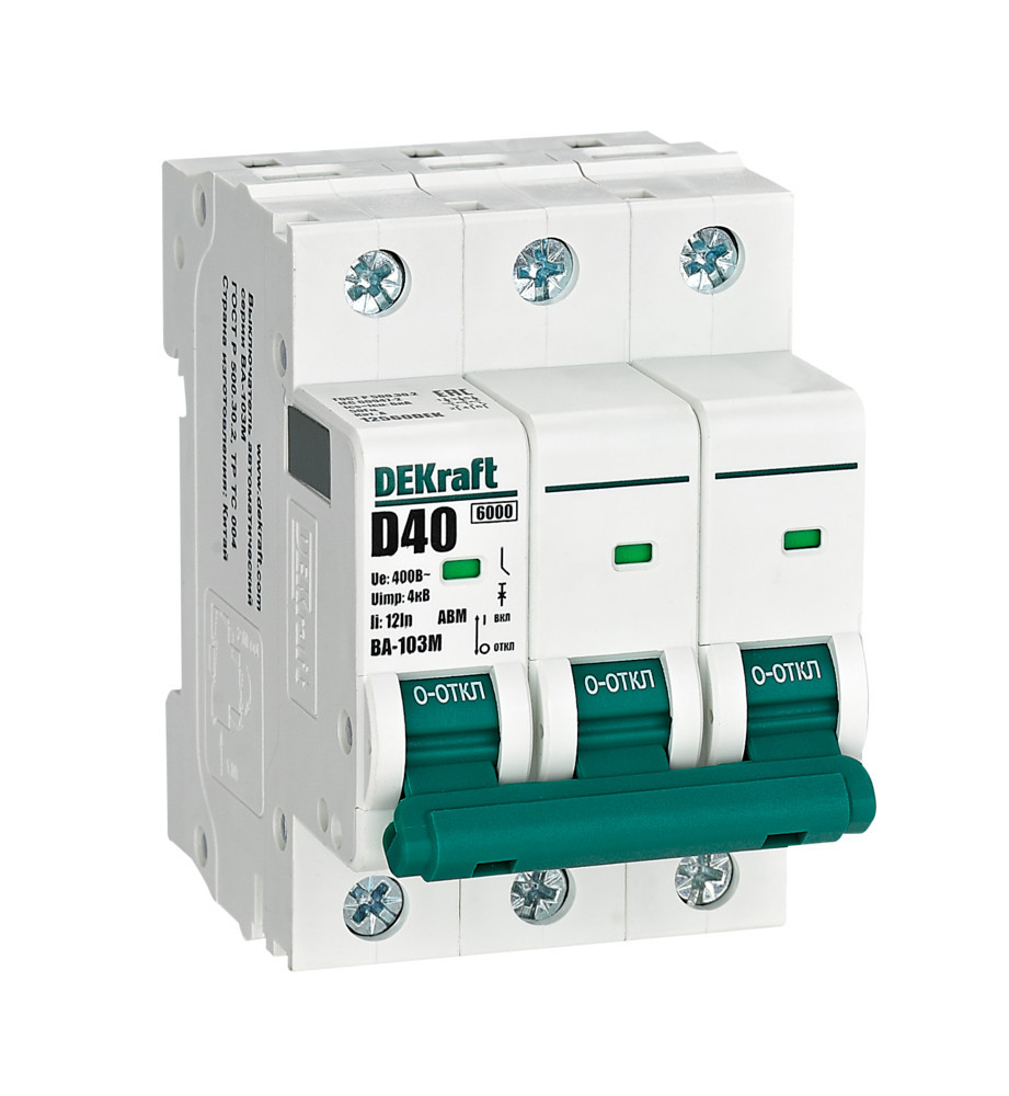 Автоматический выключатель без теплозащиты 3P 40А х-ка D 6кА ВА-103M DEKraft 12560DEK Автоматический выключатель без теплозащиты 3P 40А х-ка D 6кА ВА-103M DEKraft 12560DEK