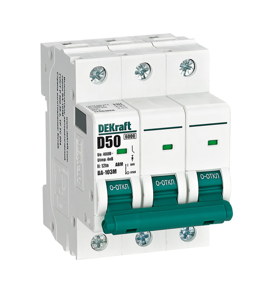 Автоматический выключатель без теплозащиты 3P 50А х-ка D 6кА ВА-103M DEKraft 12561DEK Автоматический выключатель без теплозащиты 3P 50А х-ка D 6кА ВА-103M DEKraft 12561DEK
