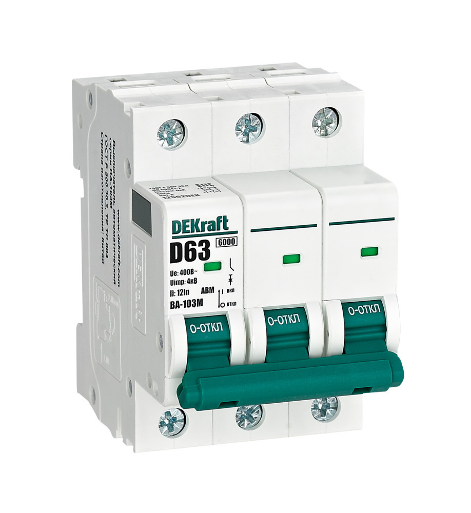 Автоматический выключатель без теплозащиты 3P 63А х-ка D 6кА ВА-103M DEKraft 12562DEK Автоматический выключатель без теплозащиты 3P 63А х-ка D 6кА ВА-103M DEKraft 12562DEK