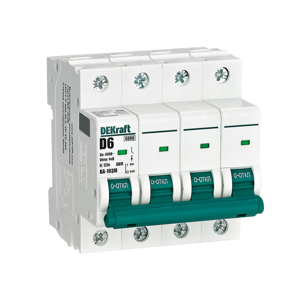 Автоматический выключатель без теплозащиты 4P 6А х-ка D 6кА ВА-103M DEKraft 12563DEK Автоматический выключатель без теплозащиты 4P 6А х-ка D 6кА ВА-103M DEKraft 12563DEK