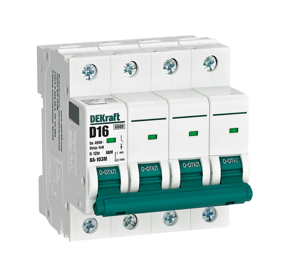 Автоматический выключатель без теплозащиты 4P 16А х-ка D 6кА ВА-103M DEKraft 12565DEK Автоматический выключатель без теплозащиты 4P 16А х-ка D 6кА ВА-103M DEKraft 12565DEK