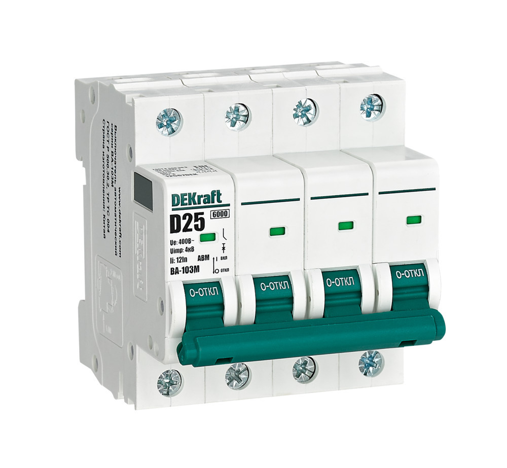 Автоматический выключатель без теплозащиты 4P 25А х-ка D 6кА ВА-103M DEKraft 12567DEK Автоматический выключатель без теплозащиты 4P 25А х-ка D 6кА ВА-103M DEKraft 12567DEK
