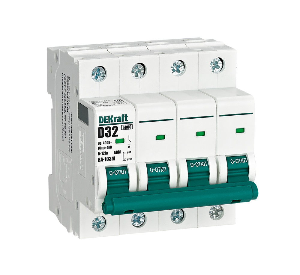 Автоматический выключатель без теплозащиты 4P 32А х-ка D 6кА ВА-103M DEKraft 12568DEK Автоматический выключатель без теплозащиты 4P 32А х-ка D 6кА ВА-103M DEKraft 12568DEK