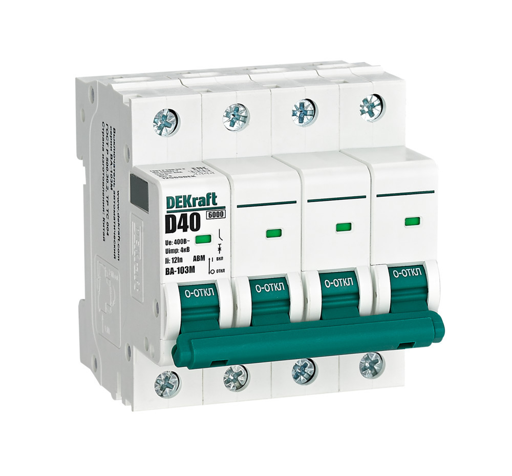 Автоматический выключатель без теплозащиты 4P 40А х-ка D 6кА ВА-103M DEKraft 12569DEK Автоматический выключатель без теплозащиты 4P 40А х-ка D 6кА ВА-103M DEKraft 12569DEK