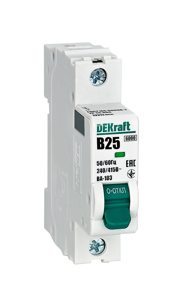 Автоматический выключатель 1Р 25А х-ка B ВА-103 6кА нов. DEKraft 12211DEK Автоматический выключатель 1Р 25А х-ка B ВА-103 6кА нов. DEKraft 12211DEK