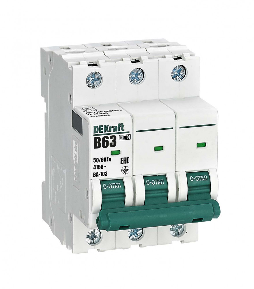 Автоматический выключатель 3Р 63А х-ка B ВА-103 6кА нов. DEKraft 12247DEK Автоматический выключатель 3Р 63А х-ка B ВА-103 6кА нов. DEKraft 12247DEK
