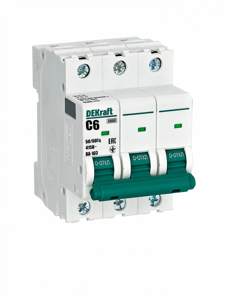 Автоматический выключатель 3Р 6А х-ка C ВА-103 6кА нов. DEKraft 12301DEK Автоматический выключатель 3Р 6А х-ка C ВА-103 6кА нов. DEKraft 12301DEK