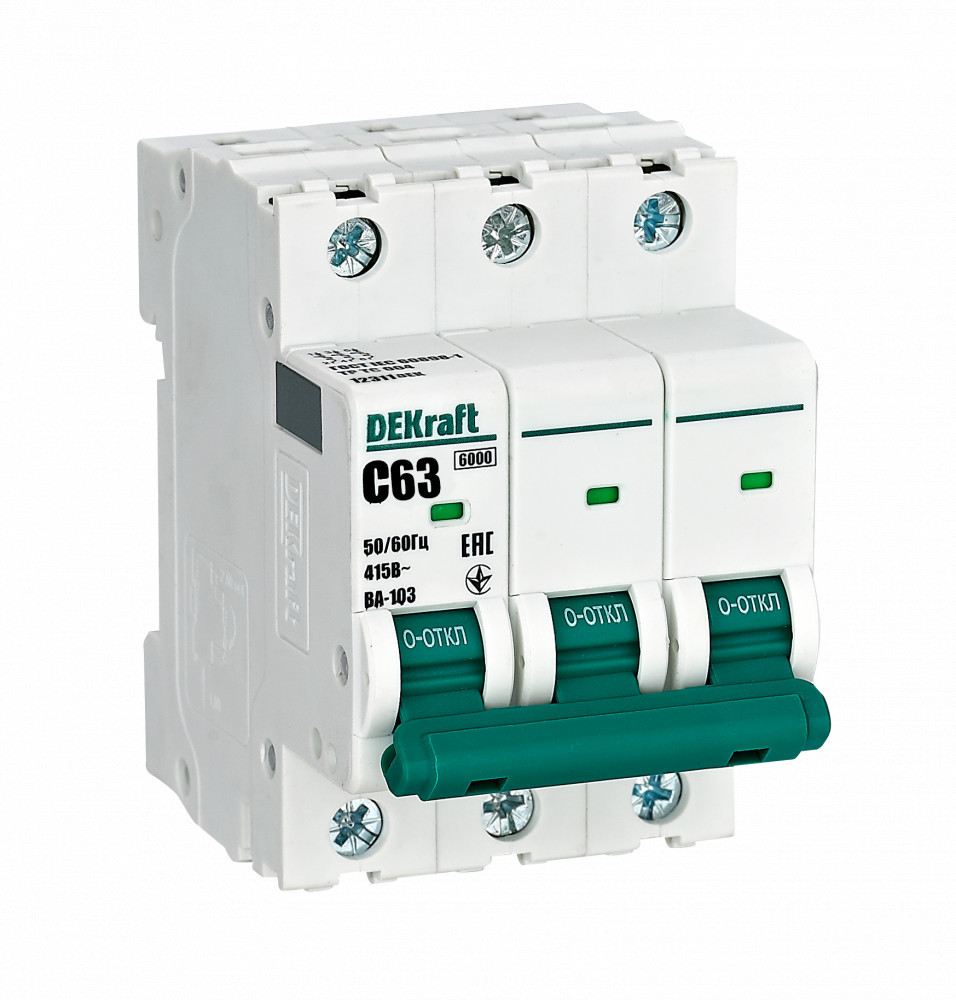 Автоматический выключатель 3Р 63А х-ка C ВА-103 6кА нов. DEKraft 12311DEK Автоматический выключатель 3Р 63А х-ка C ВА-103 6кА нов. DEKraft 12311DEK