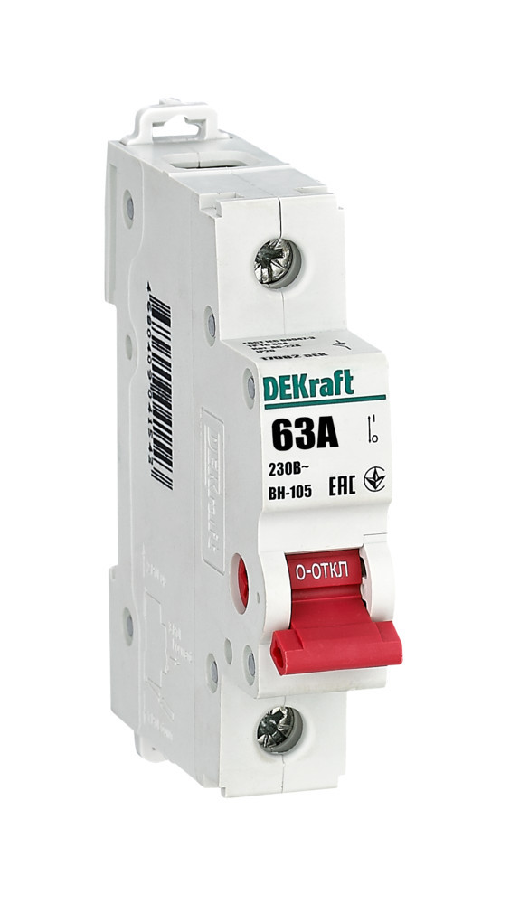 Выключатель-разъединитель 1Р 63А ВН-105 DEKraft 17082DEK Выключатель-разъединитель 1Р 63А ВН-105 DEKraft 17082DEK