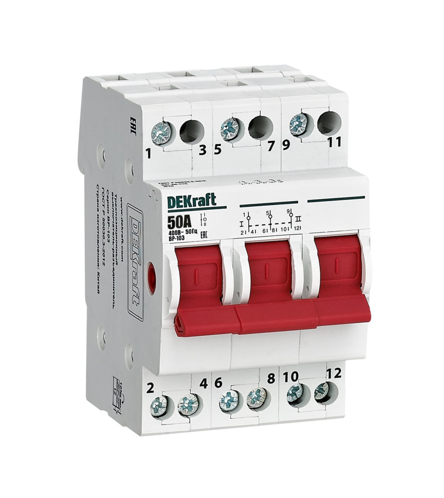Трехпозиционный выключатель-разъединитель 3P 50A ВР-103 DEKraft 17217DEK Трехпозиционный выключатель-разъединитель 3P 50A ВР-103 DEKraft 17217DEK