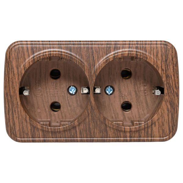 Розетка 2-местная ОП Минск 16А с заземлением тёмное дерево EKF EGR16-128-40 Розетка 2-местная ОП Минск 16А с заземлением тёмное дерево EKF EGR16-128-40