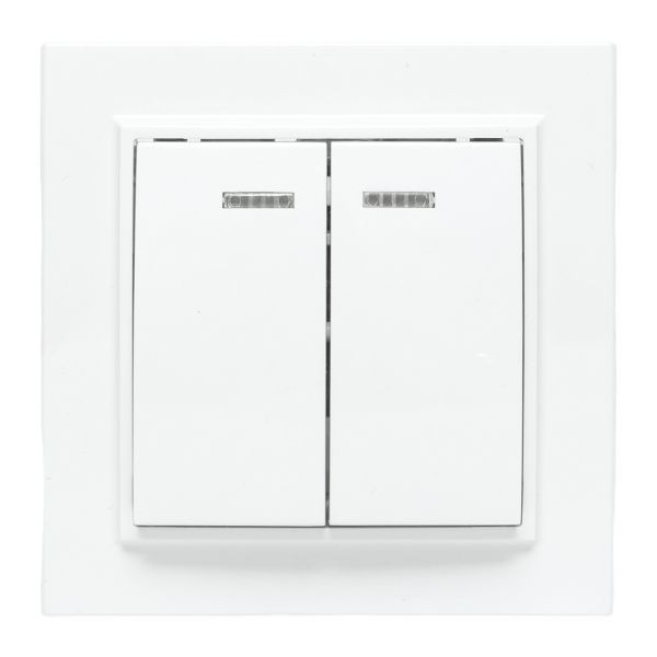 Минск Выключатель 2-клавишный СП с индикатором,10А, белый EKF Basic ERV10-123-10 Минск Выключатель 2-клавишный СП с индикатором,10А, белый EKF Basic ERV10-123-10