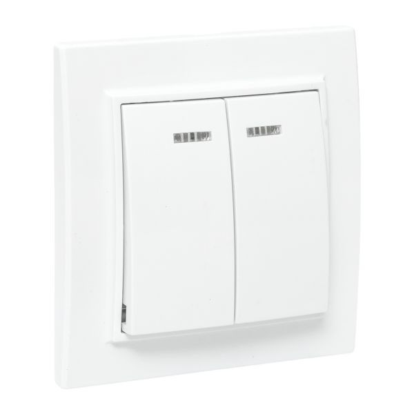 Минск Выключатель 2-клавишный СП с индикатором,10А, белый EKF Basic ERV10-123-10 Минск Выключатель 2-клавишный СП с индикатором,10А, белый EKF Basic ERV10-123-10