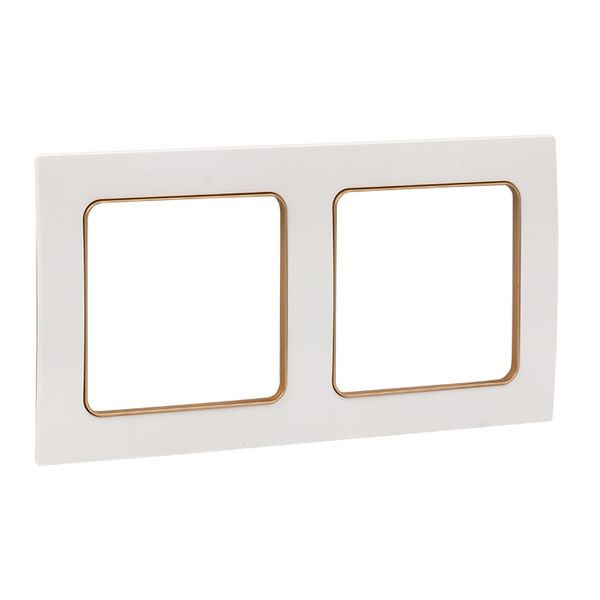 Стокгольм Рамка 2-местная белая с линией цвета шампань EKF PROxima EYM-G-303-10 Стокгольм Рамка 2-местная белая с линией цвета шампань EKF PROxima EYM-G-303-10