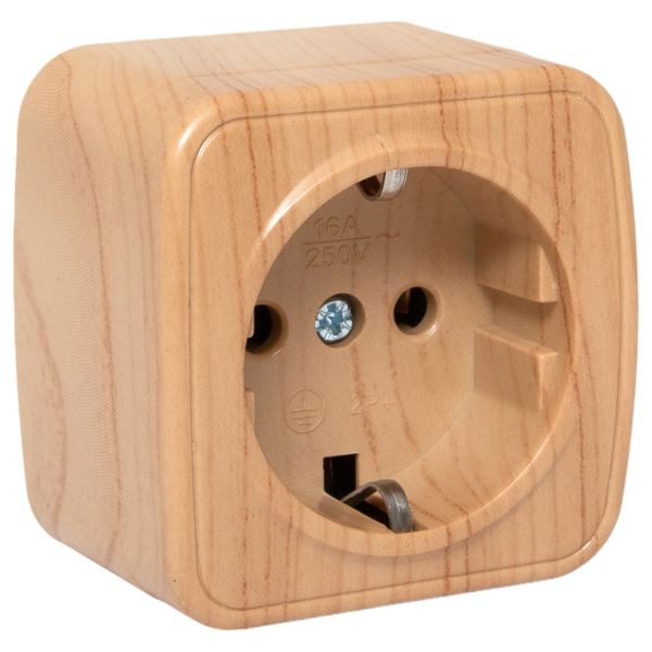 Розетка 1-местная ОП Минск 16А с заземлением светлое дерево EKF EGR16-028-30 Розетка 1-местная ОП Минск 16А с заземлением светлое дерево EKF EGR16-028-30