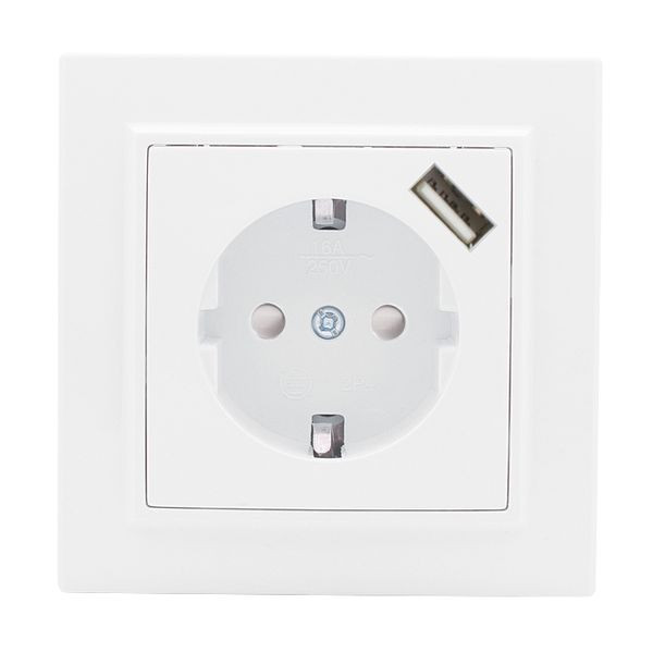 Розетка 1-местная СП с/з Минск 16А белая с защ, штор, с USB 1А EKF ERR16-028-100-USB Розетка 1-местная СП с/з Минск 16А белая с защ, штор, с USB 1А EKF ERR16-028-100-USB