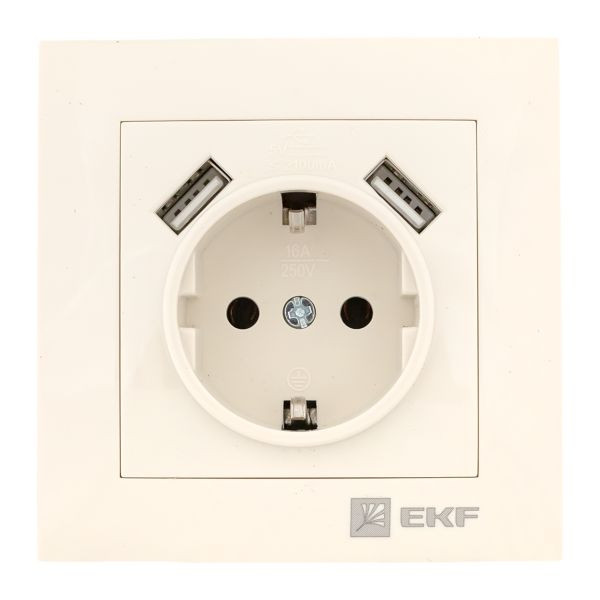 Валенсия розетка 1-местная с/з 16А кремовая с защ, штор, с 2 USB 2,1А EKF PROxima EWR16-028-20-2USB Валенсия розетка 1-местная с/з 16А кремовая с защ, штор, с 2 USB 2,1А EKF PROxima EWR16-028-20-2USB