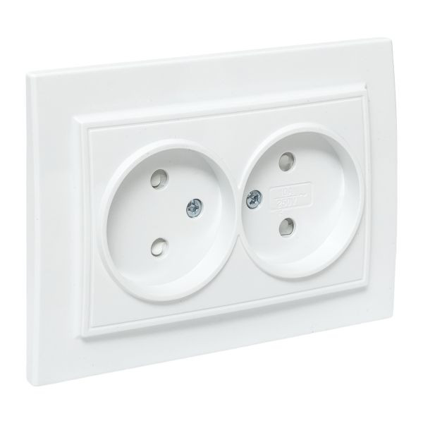 Минск Розетка 2-местная СП без заземления 10А белая с защ, штор, EKF Basic ERR10-102-100 Минск Розетка 2-местная СП без заземления 10А белая с защ, штор, EKF Basic ERR10-102-100
