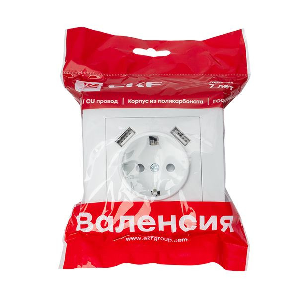 Валенсия розетка 1-местная с/з 16А белая с защ, штор, с 2 USB 2,1А EKF PROxima EWR16-028-10-2USB Валенсия розетка 1-местная с/з 16А белая с защ, штор, с 2 USB 2,1А EKF PROxima EWR16-028-10-2USB