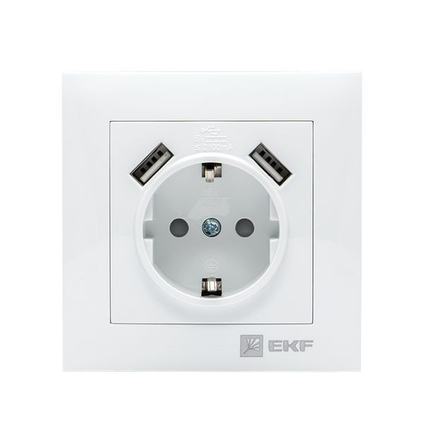 Валенсия розетка 1-местная с/з 16А белая с защ, штор, с 2 USB 2,1А EKF PROxima EWR16-028-10-2USB Валенсия розетка 1-местная с/з 16А белая с защ, штор, с 2 USB 2,1А EKF PROxima EWR16-028-10-2USB