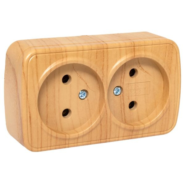 Розетка 2-местная ОП Минск 10А без заземления светлое дерево EKF EGR10-102-30 Розетка 2-местная ОП Минск 10А без заземления светлое дерево EKF EGR10-102-30