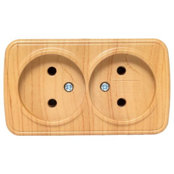 Розетка 2-местная ОП Минск 10А без заземления светлое дерево EKF EGR10-102-30 Розетка 2-местная ОП Минск 10А без заземления светлое дерево EKF EGR10-102-30