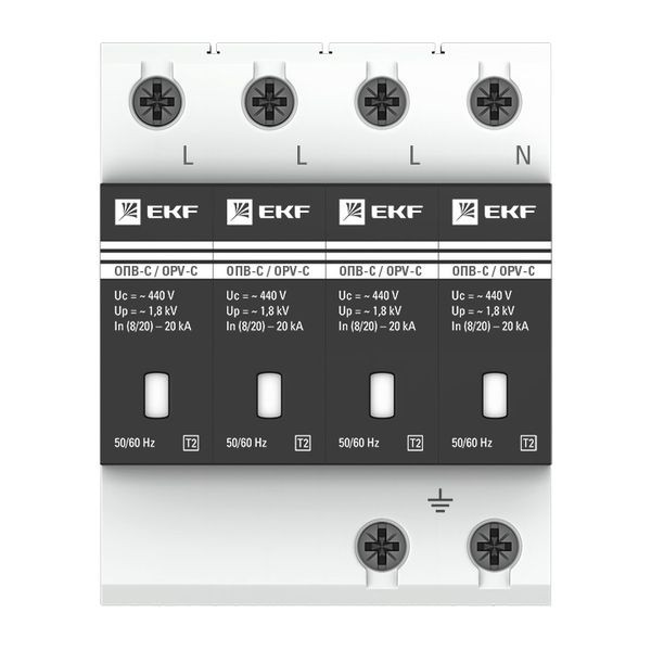 Ограничитель импульсных напряжений ОПВ-C/4P In 20кА 440В с сигн, EKF opv-c4 Ограничитель импульсных напряжений ОПВ-C/4P In 20кА 440В с сигн, EKF opv-c4