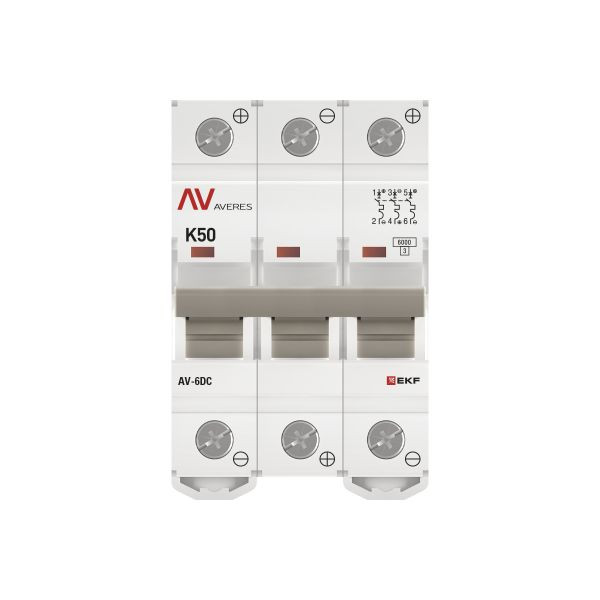 Выключатель автоматический AV-6 DC 3P 50A (K) 6kA EKF AVERES mcb6-DC-3-50K-av Выключатель автоматический AV-6 DC 3P 50A (K) 6kA EKF AVERES mcb6-DC-3-50K-av