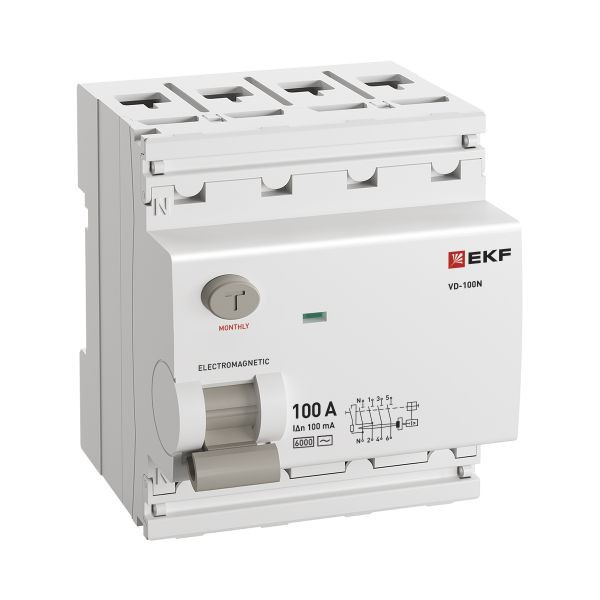 Выключатель дифференциального тока ВД-100N 4P 100А 100мА тип AC эл-мех 6кА PROXIMA EKF E1046M100100 Выключатель дифференциального тока ВД-100N 4P 100А 100мА тип AC эл-мех 6кА PROXIMA EKF E1046M100100